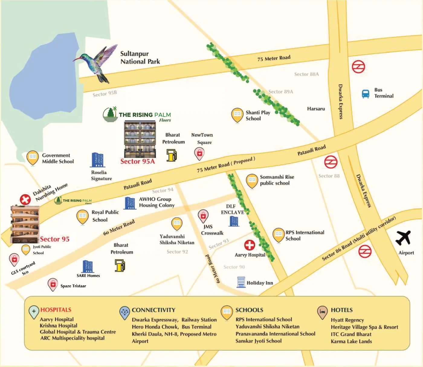 Location map showing Sector 95 and nearby landmarks